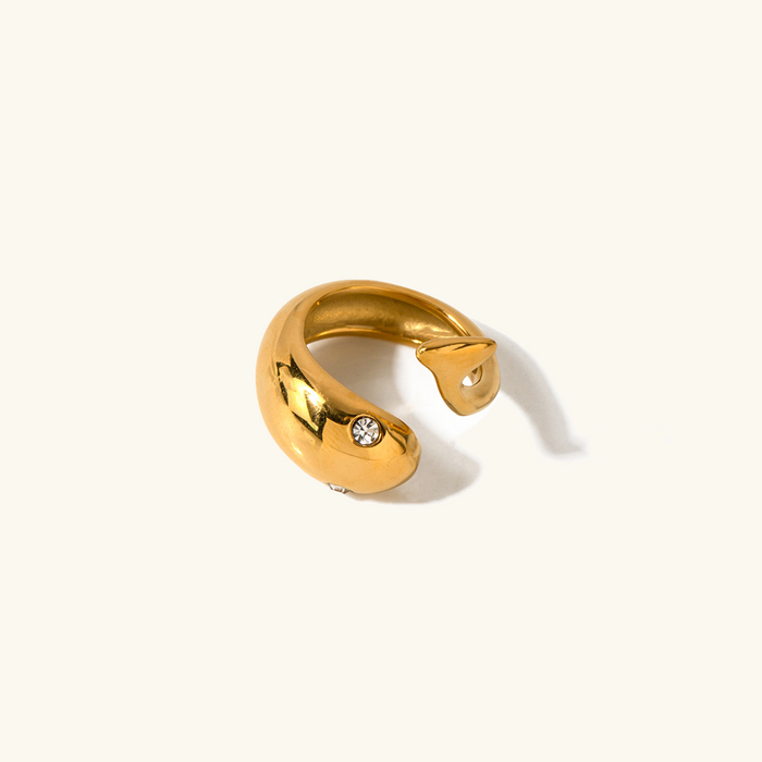 Gold Serpent Ring with Single Coil and Crystal Detail