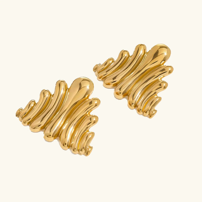Women's Ripple Stud Earrings with Clip-On Back