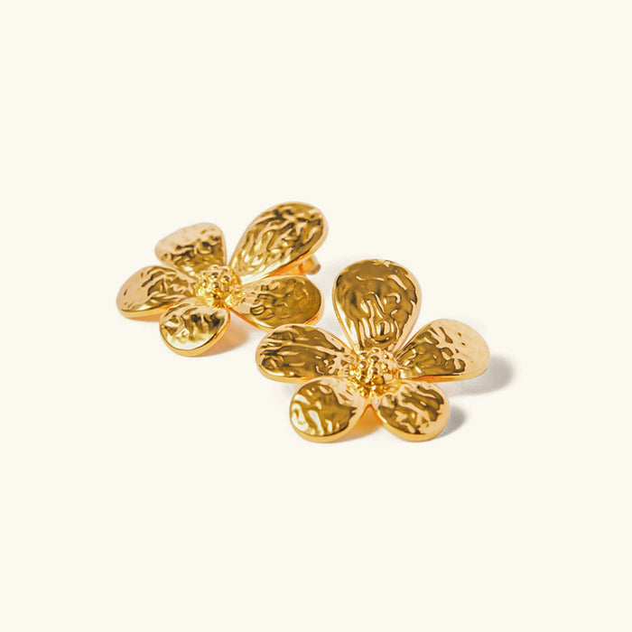 Floral Stud Earrings with Textured Petal Design