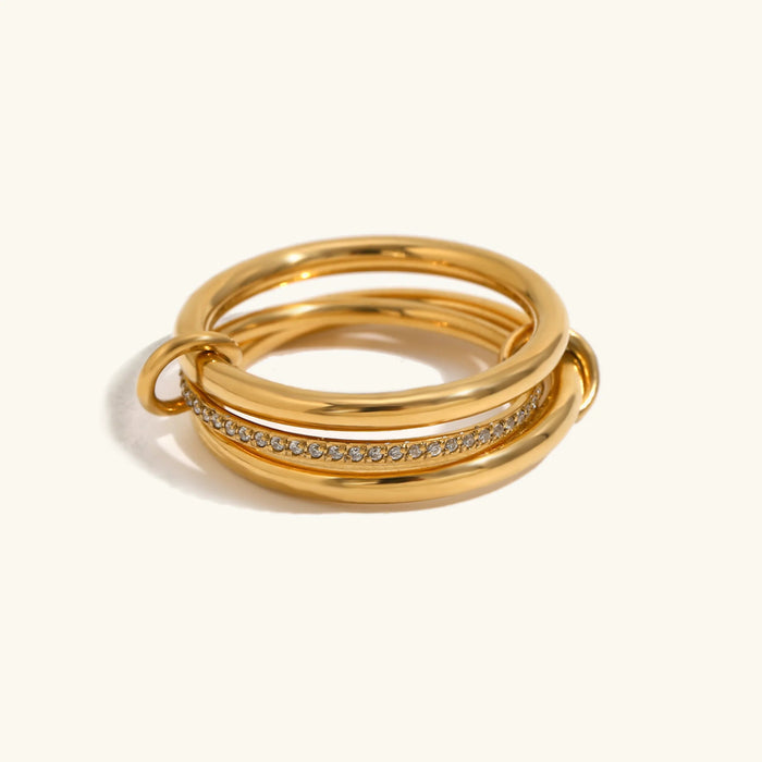 Diamond-Set Stacking Ring Set in 18K Gold Plating