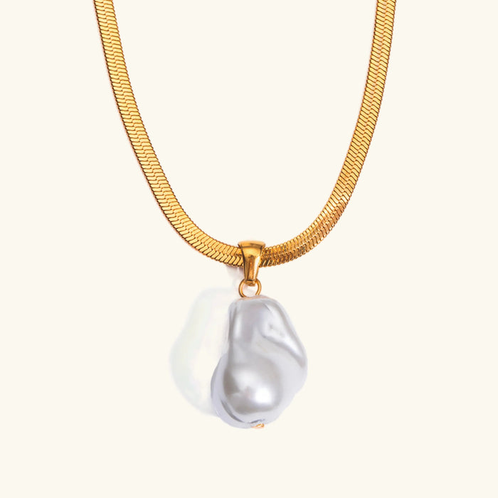 Women's Baroque Pearl Pendant Necklace Herringbone Chain