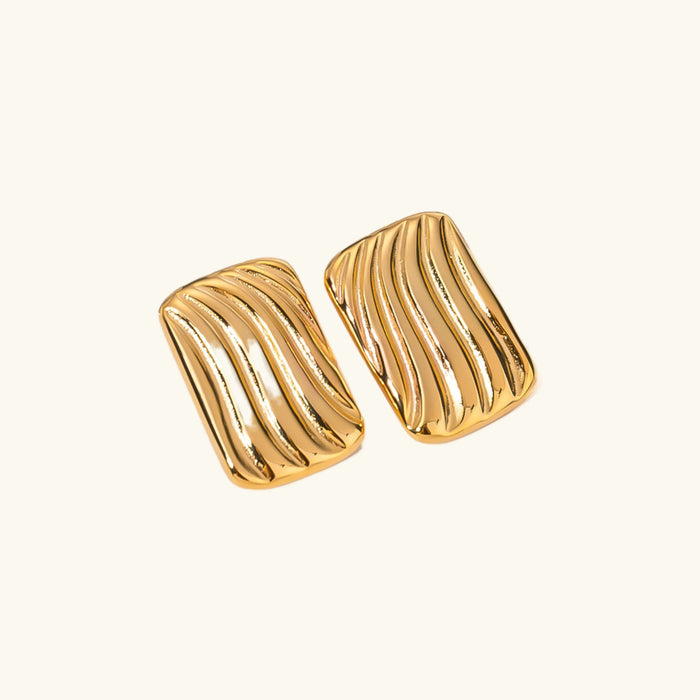 Women's Textured Rectangular Stud Earrings Gold Finish