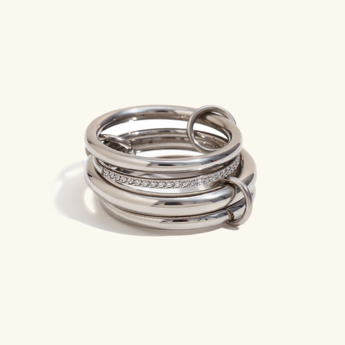 Women's Stainless Steel Ring Stack with Diamond Accents