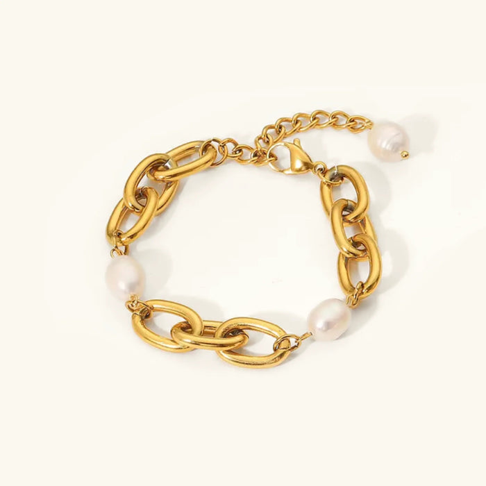 Women's Chunky Chain Bracelet with Freshwater Pearls