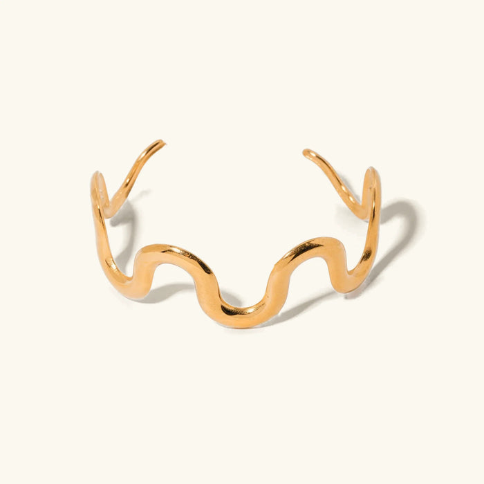 Twisted Gold-Tone Open Cuff Bangle with Wave Design