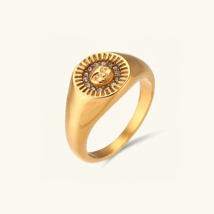 Sunface Signet Ring with Crystal Halo