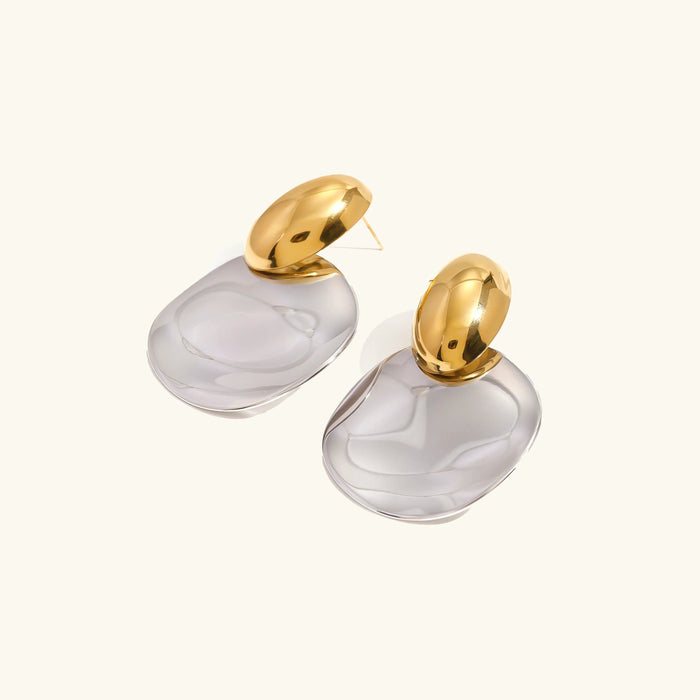 Women's Two-Tone Drop Earrings with Gold Stud