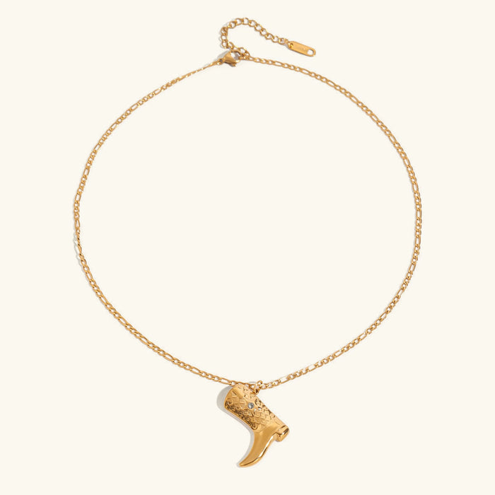 Gold-Plated CZ Boot Pendant Necklace for Women
