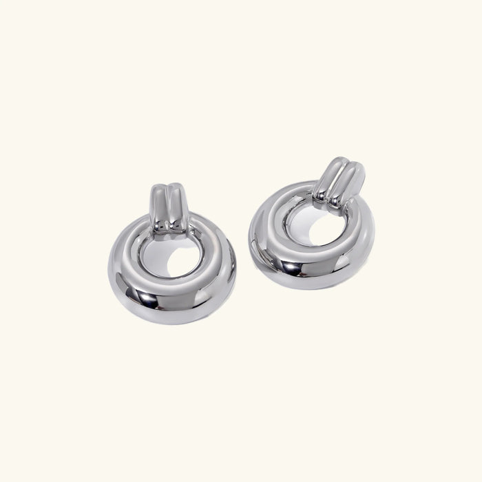 Women's Double Hoop Stud Earrings Modern Silver-Plated