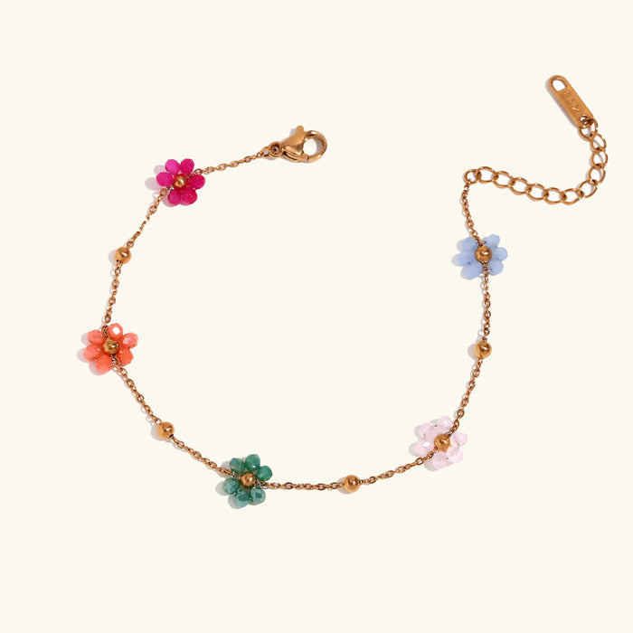Women's Floral Chain Bracelet with Glass Flowers