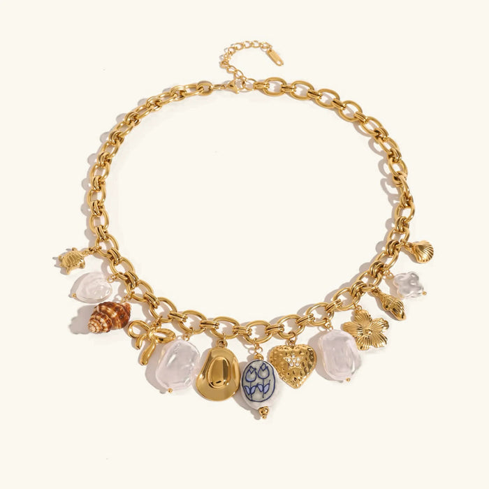 Women's Ocean-Inspired Chain Necklace with Charms