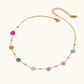 Gold-Plated Dainty Glass Flower Chain Necklace for Women