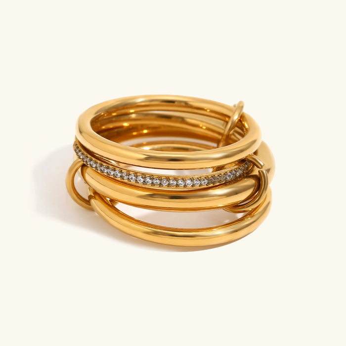 Stackable Ring Set with Pavé Band and Polished Bands