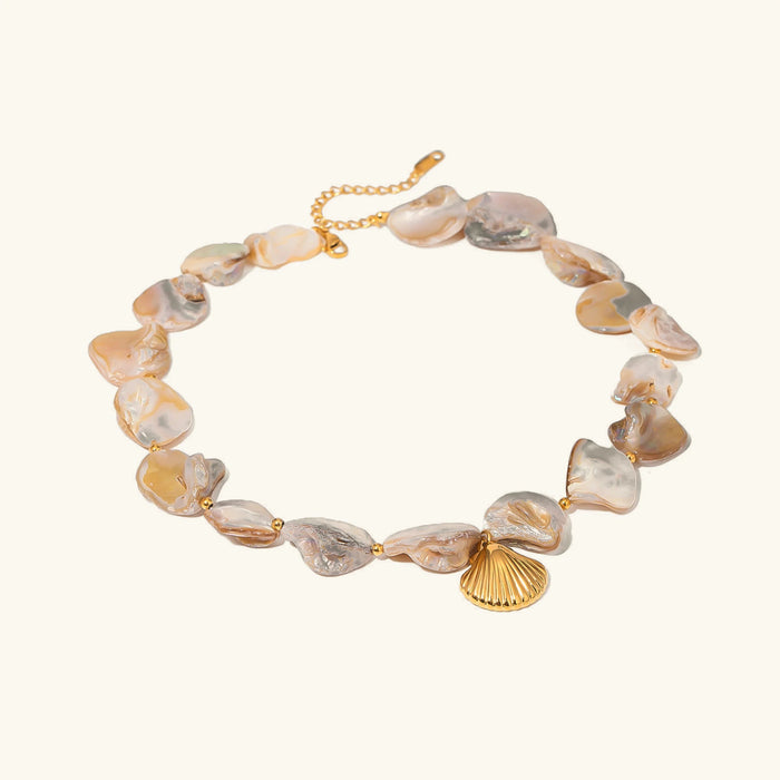 Freshwater Pearl Shell Charm Necklace with Adjustable Chain