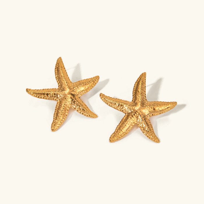 Starfish Stud Earrings Gold-Tone Coastal Design
