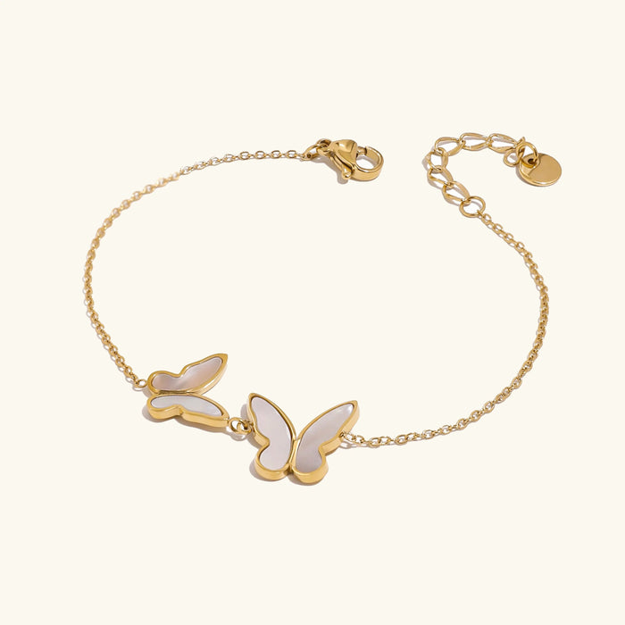 Women's Butterfly Pearl Bracelet with Adjustable Chain