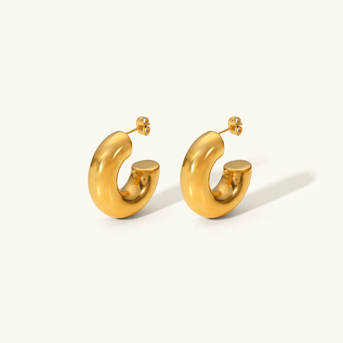Chunky Gold-Tone Hoop Earrings with Stud Back