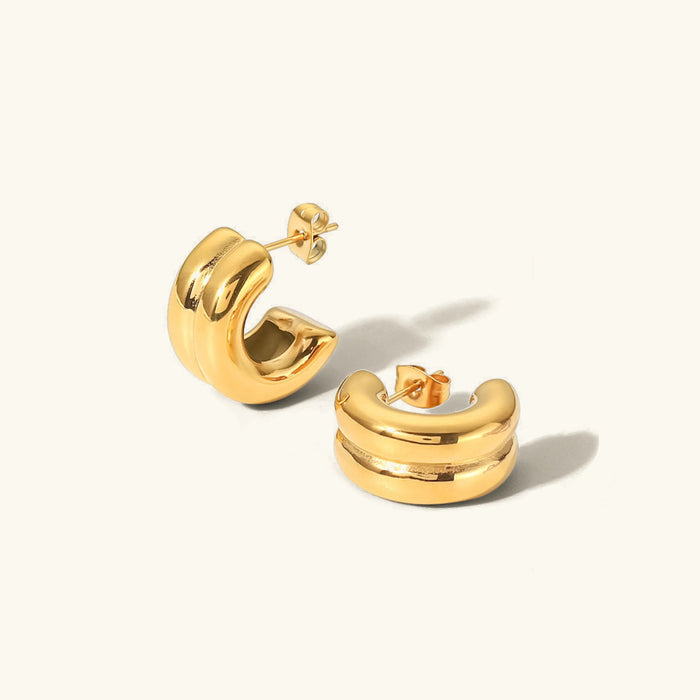 Gold-Tone Chunky Hoop Earrings with Double-Band Design