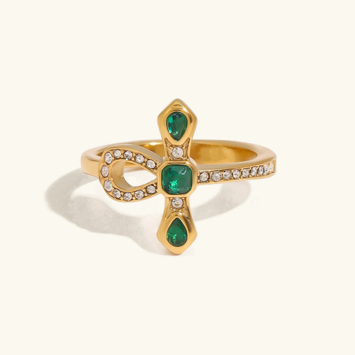 Women's Knot Ring with Green Stones and Pavé Accents