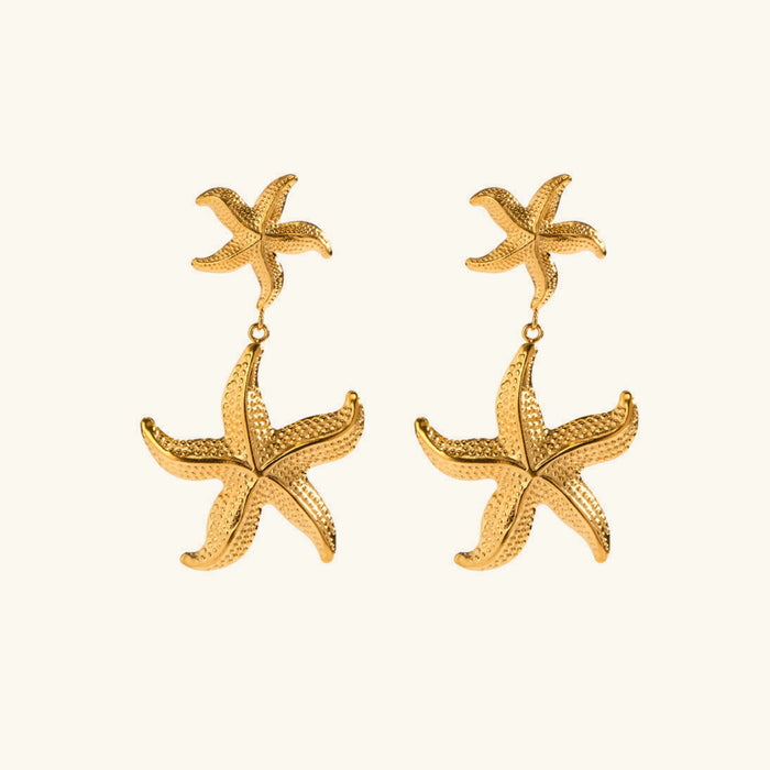 Gold Starfish Drop Earrings Coastal Design