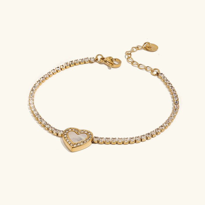 Women's Heart Charm Tennis Bracelet with Adjustable Chain