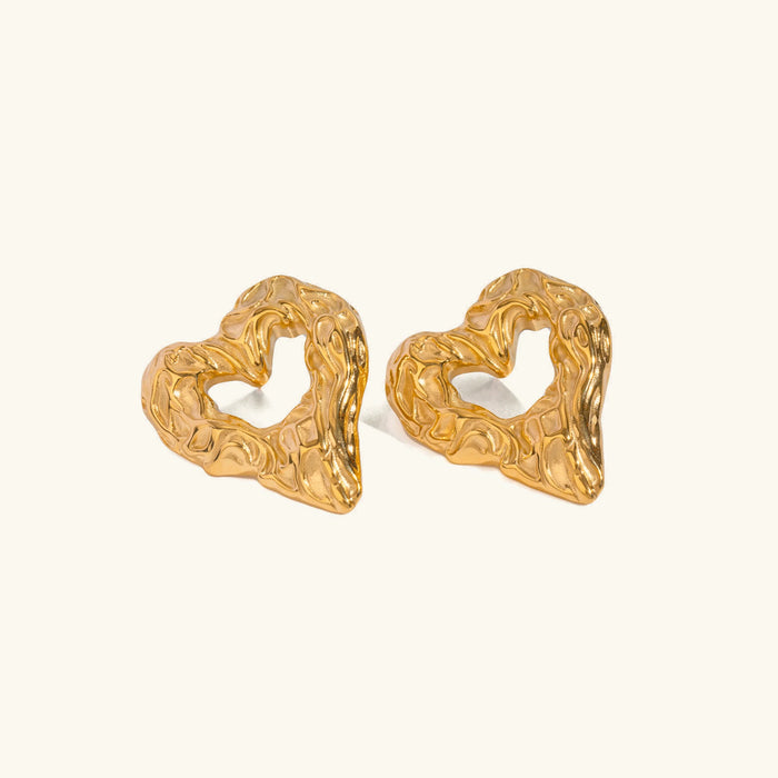 Women's Textured Heart Stud Earrings Gold-Plated