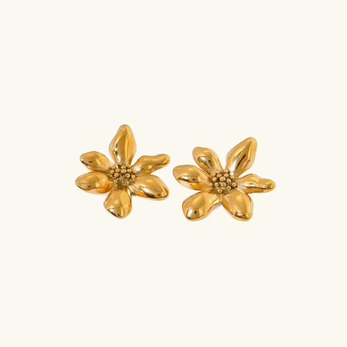Flower Stud Earrings with Textured Petal Design