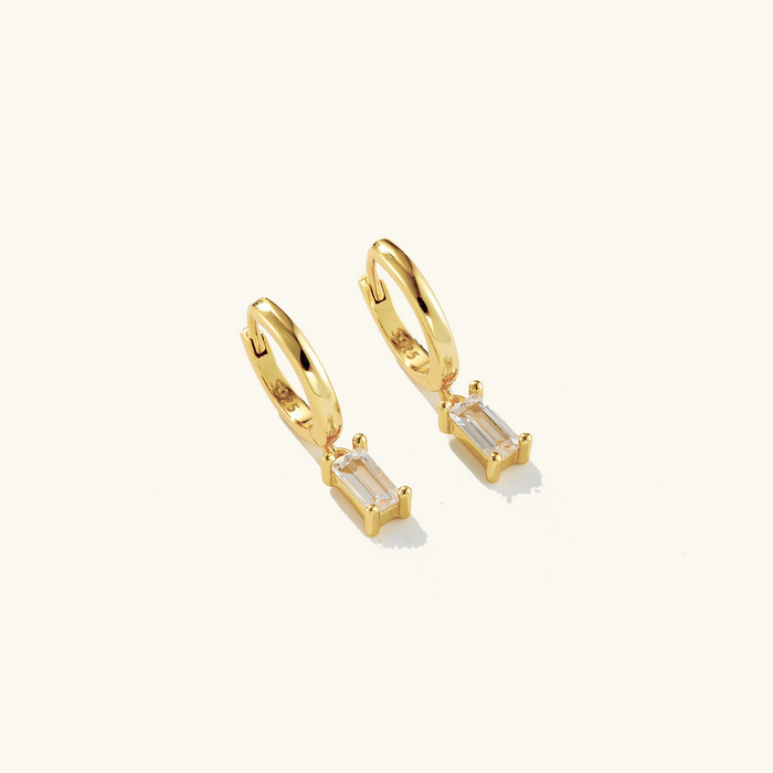 Gold-Plated Hoop Earrings with Baguette Crystal Drop