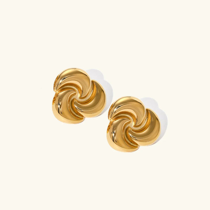 Gold Swirl Stud Earrings with Twist Design