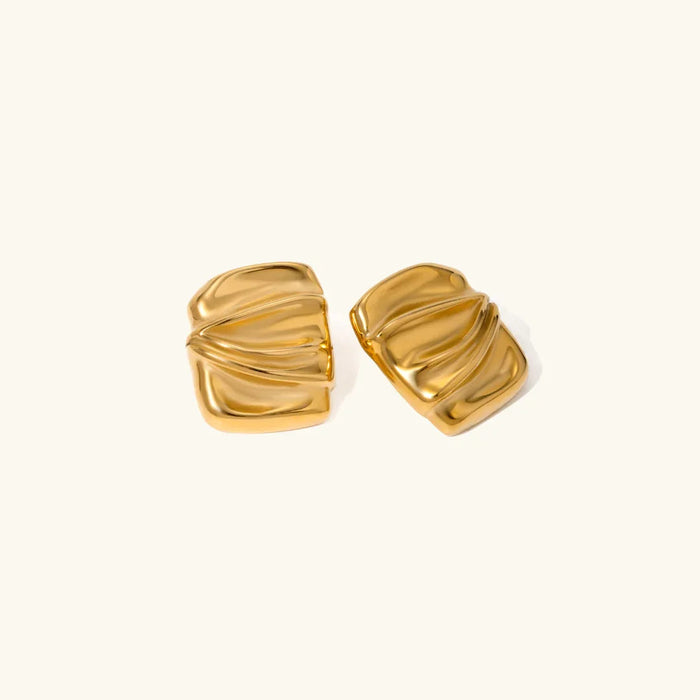 Ridged Hoop Earrings Gold-Tone Chunky Stud Design