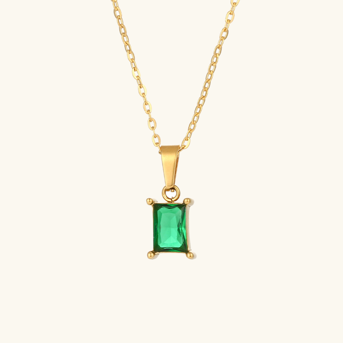 Emerald Stone Pendant Necklace 18k Gold Plated Chain