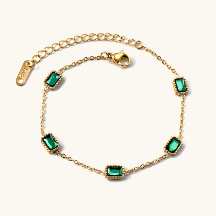 Chain Bracelet with Emerald-Cut Stones and Adjustable Clasp
