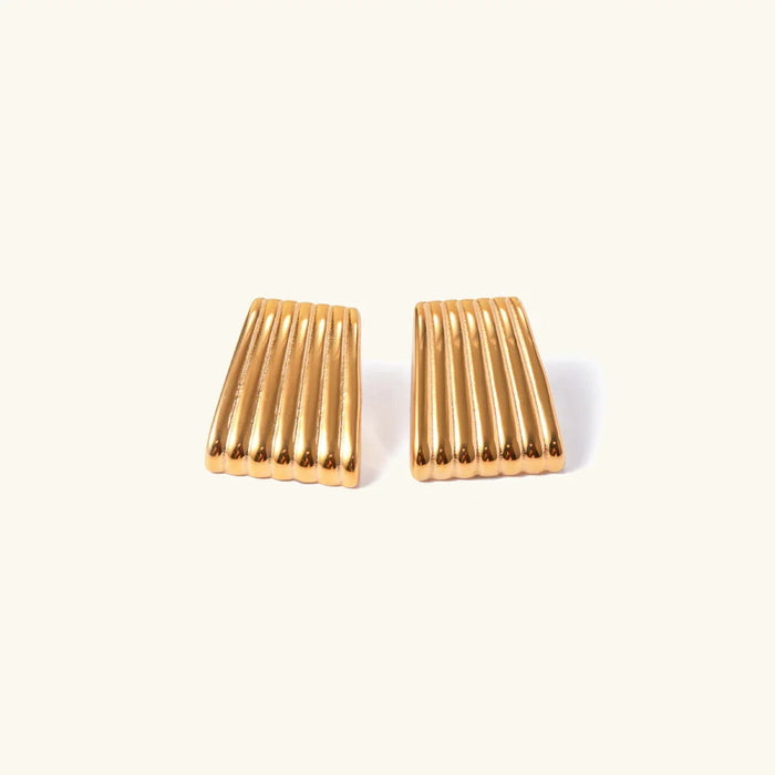 Gold Ridged Stud Earrings with Textured Bar Shape