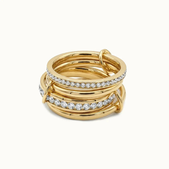 Stacked Diamond Ring with Polished Gold Bands