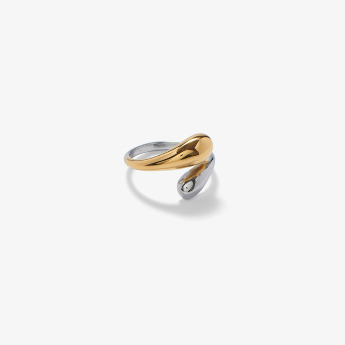 Two-Tone Teardrop Ring Adjustable Open Design