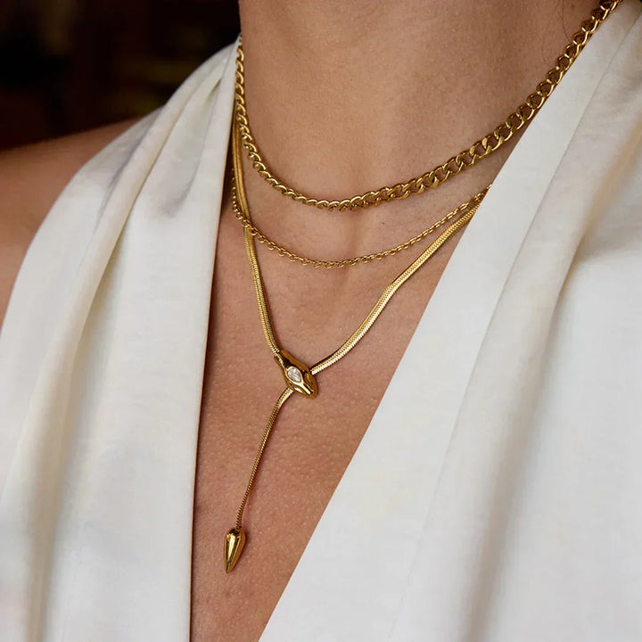 Gold Plated Cubic Zirconia Snake Pendant Necklace