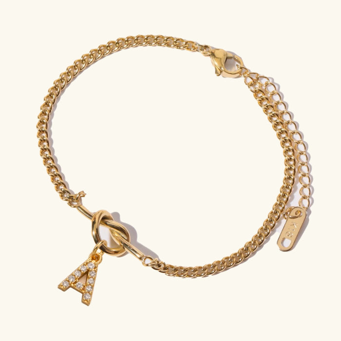 Initial Charm Bracelet with Curb Chain Lobster Clasp