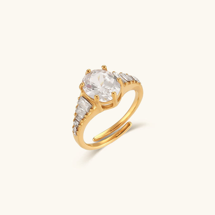 Cubic Zirconia Solitaire Ring with Gold-Plated Finish