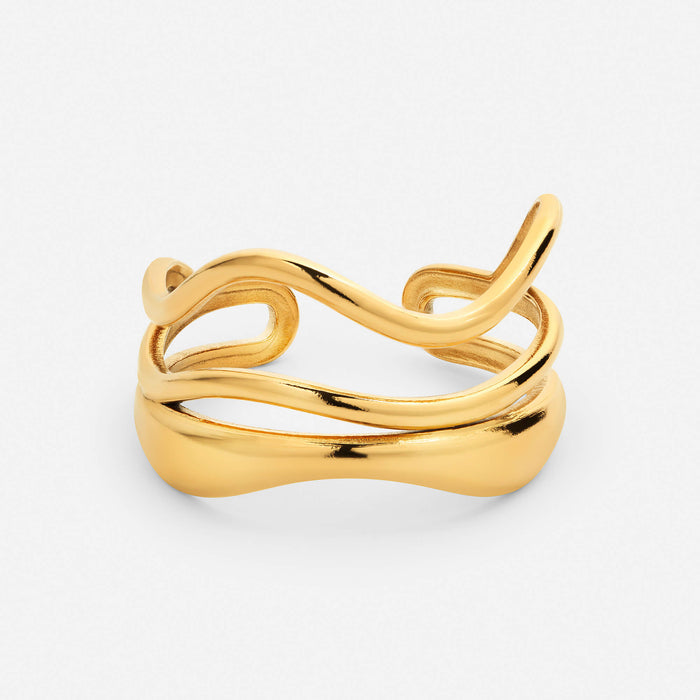 Women's Sculptural Wave Ring Adjustable Gold-Finish