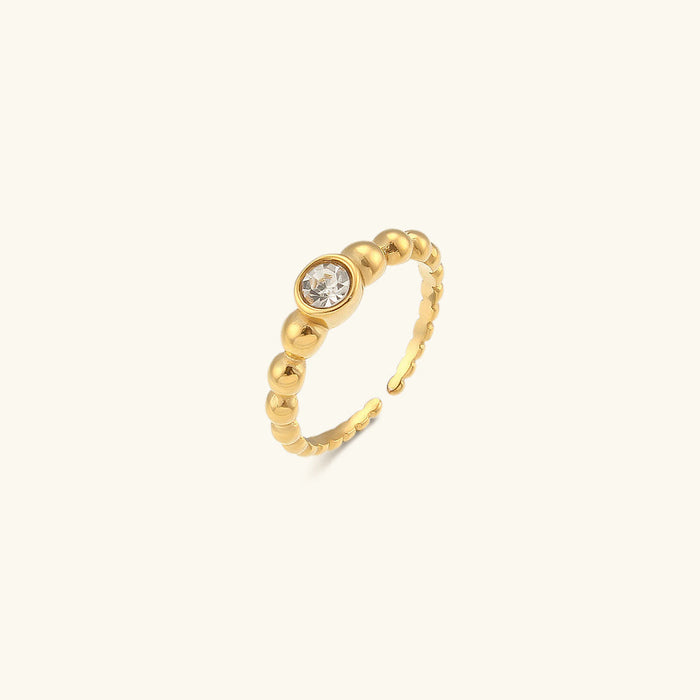 Adjustable Beaded Ring with Crystal Stone Centre