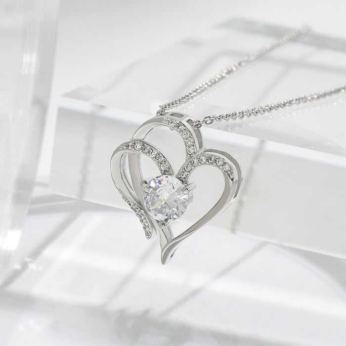 Double Heart Necklace with Central Zircon Stone