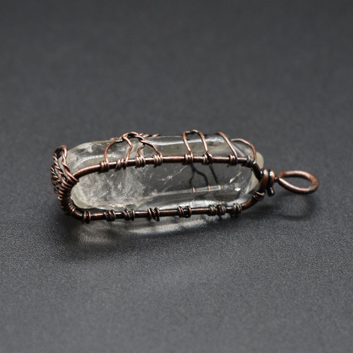 Tree of life wire wrapped crystal pillar necklace