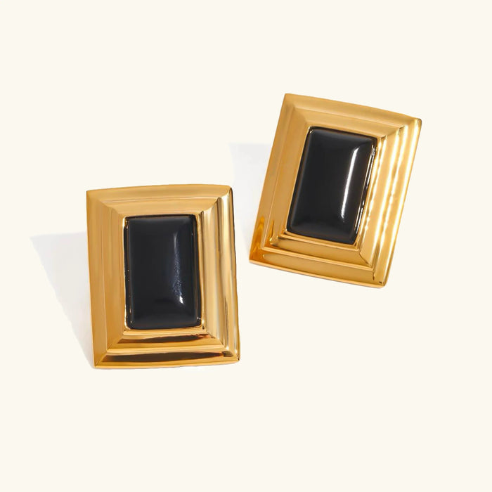 Rectangular Stud Earrings with Framed Enamel Centre