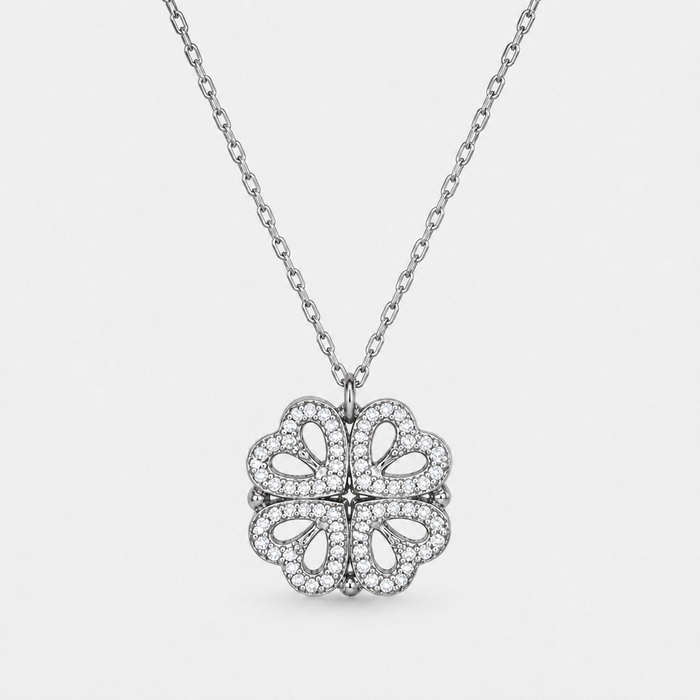 Four-Leaf Clover Locket Necklace with Hidden Zircon