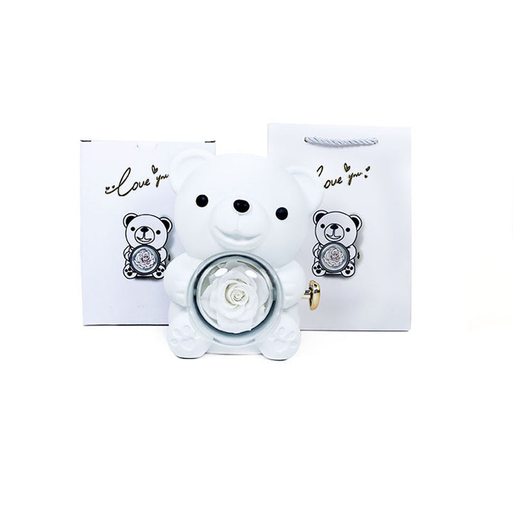 Red teddy bear rose jewelry gift box