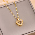 Double layer heart pendant necklace with rhinestones