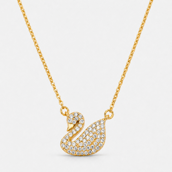 Swan Pendant Necklace Gold-Plated Zirconia