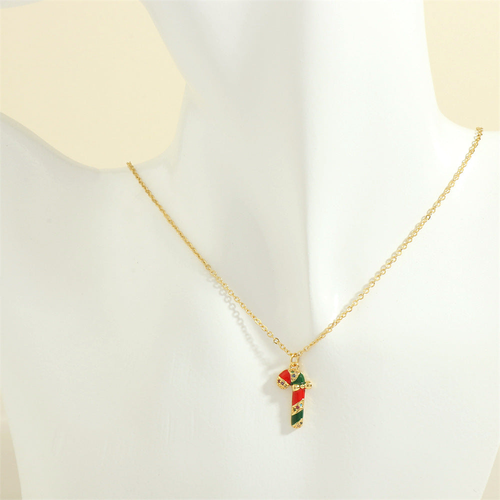 Gold enamel Christmas charm necklace with rhinestones
