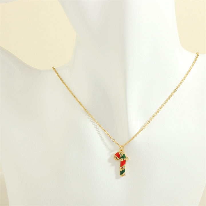 Gold enamel Christmas charm necklace with rhinestones