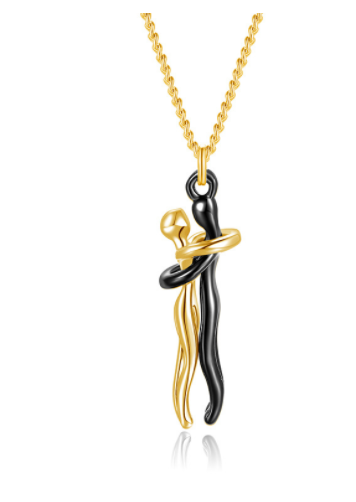 Silver hugging couple pendant necklace